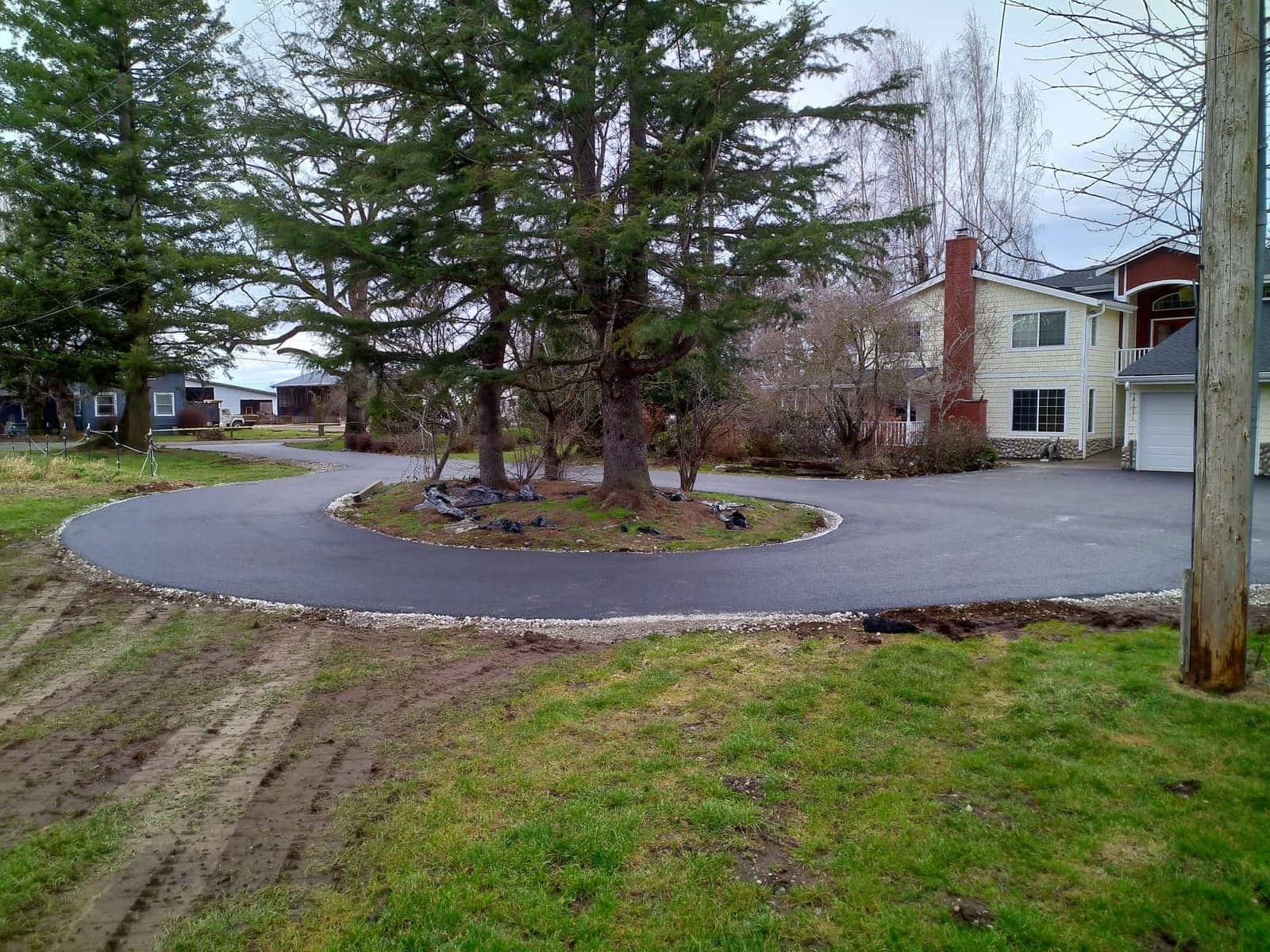 Completed circular driveway around a tree island